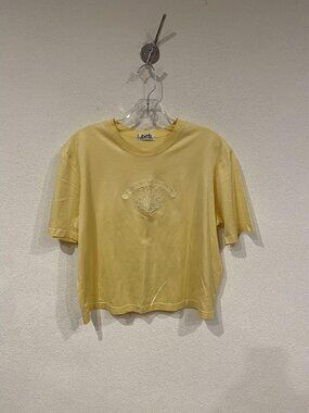 Hermes Shirt Womens Medium Yellow Embroidered Short Sleeve Tee Top Made In Italy